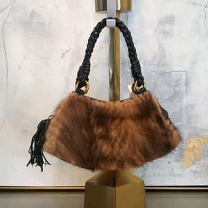 NWT Italian Mink + Brown Leather Handbag